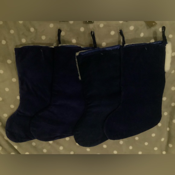 BNWT Set of 4 Navy blue  sequinned beaded Christmas Stockings - Picture 2 of 8